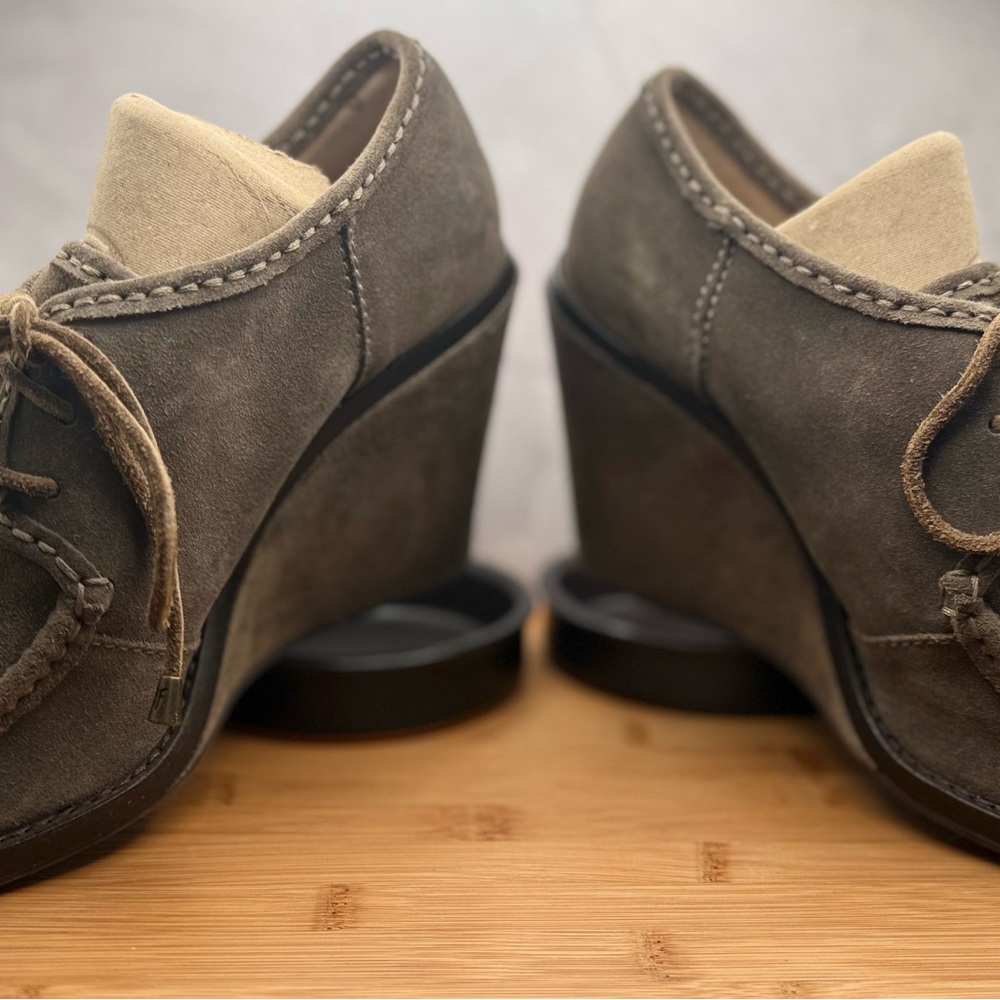 Frye Caroline Lace Low Suede Wedge Shoes soft brown Women’s 8.5 - Picture 4 of 8